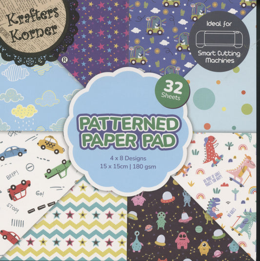 Patterned Paper Pad - Boy theme - 32 sheets - 15x15cm - 8 Designs