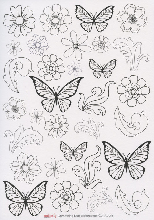 Cut-a-parts Card Toppers - Watercolour Flowers & Butterflies - 1 sheet