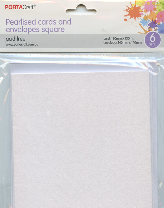 Pearlised Square Cards and Envelopes - White - 6 sets