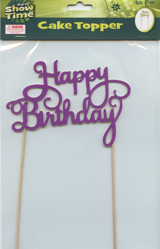 Party Show Time Cake Topper - Happy Birthday - Assorted Colours- Purple