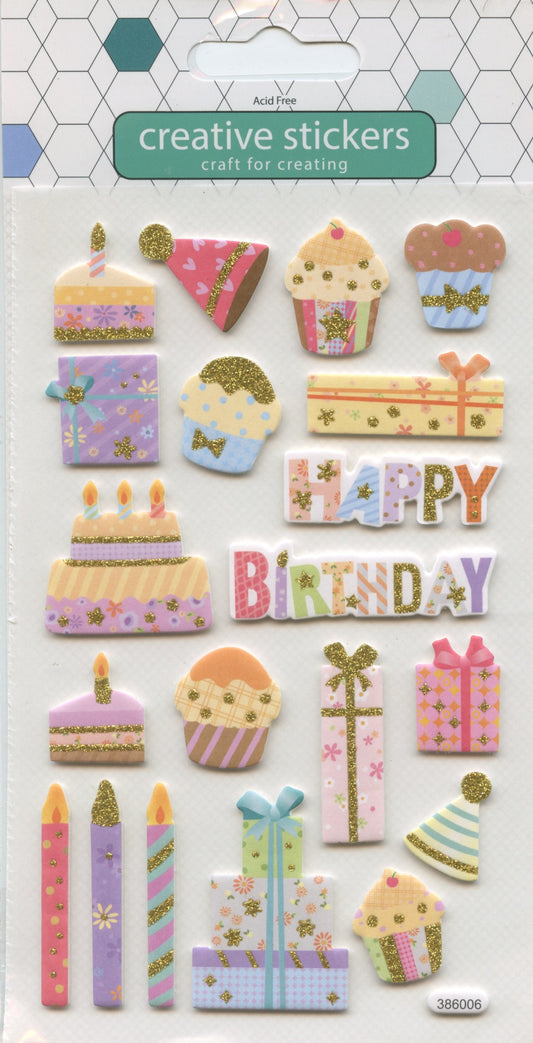 Happy Birthday Glitter Foam Stickers