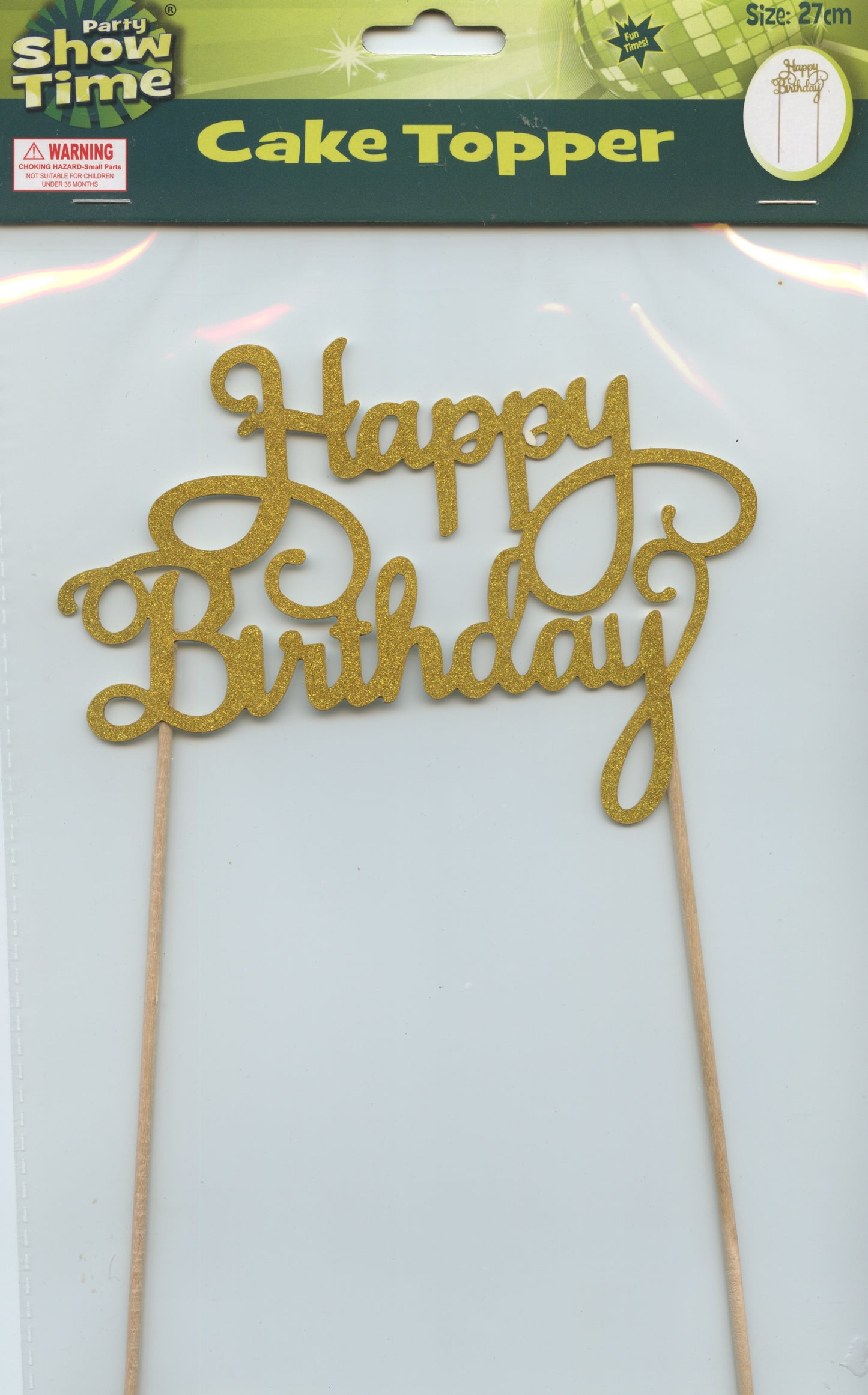 Party Show Time Cake Topper - Happy Birthday - Gold