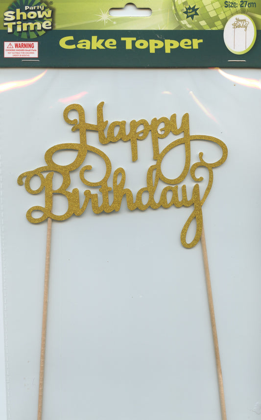 Party Show Time Cake Topper - Happy Birthday - Gold
