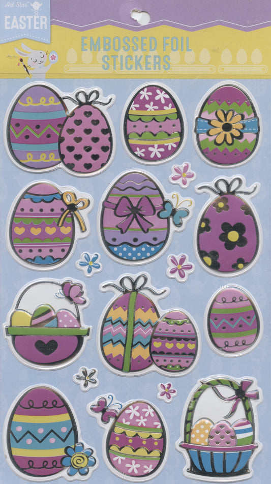 Easter Eggs/Baskets/Flowers - Embossed Foil Stickers - 17 pc