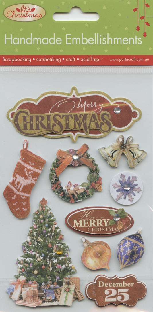It's Christmas Handmade Embellishments Merry Christmas 10pk