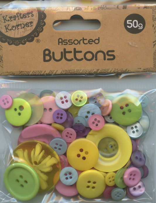 Buttons - Assorted Sizes - Pastel Colours - 50g