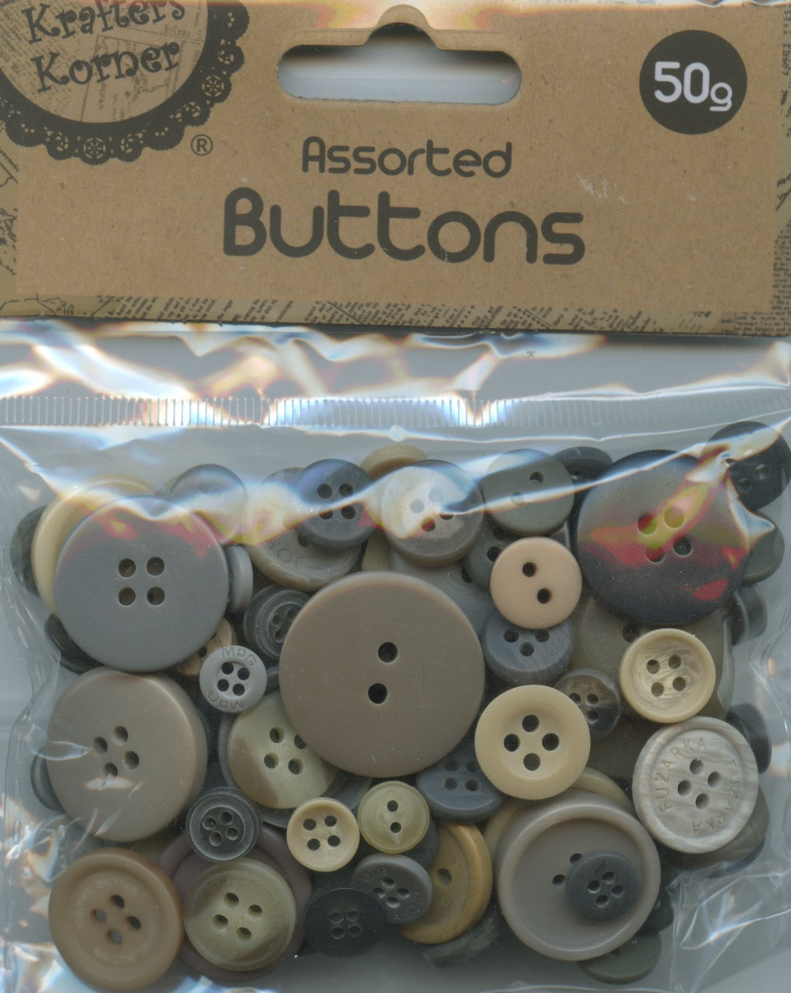 Buttons - Assorted Sizes - Earth Colours - 50g
