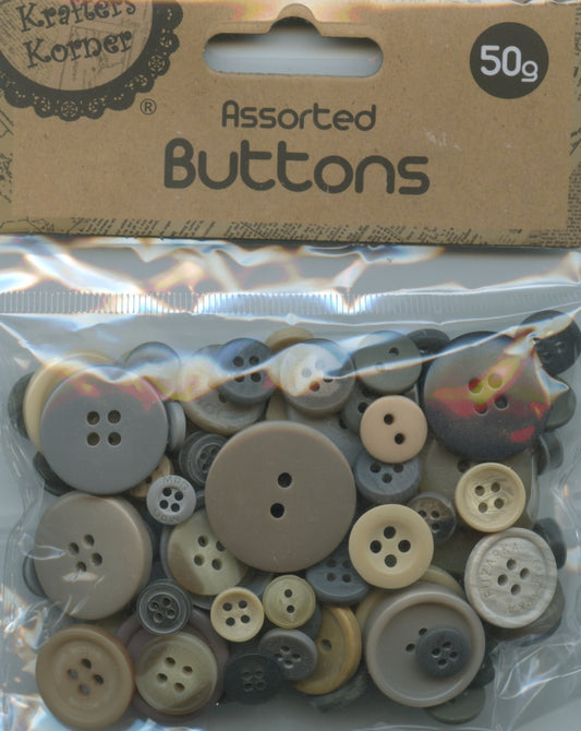Buttons - Assorted Sizes - Earth Colours - 50g