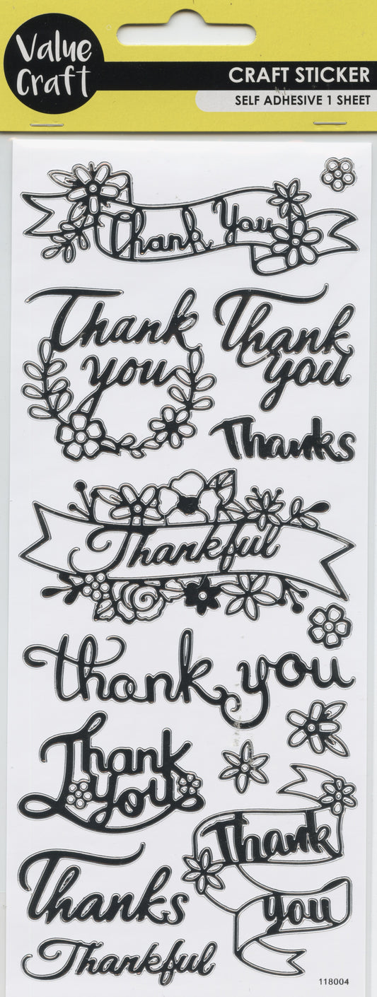 Thank you - Stickers Silver - 1 sheet - 15 pack