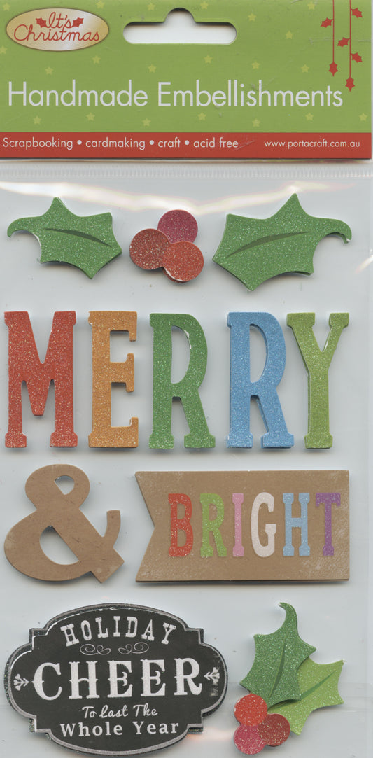 Porta Craft Handmade Embellishments Merry and Bright 12pc
