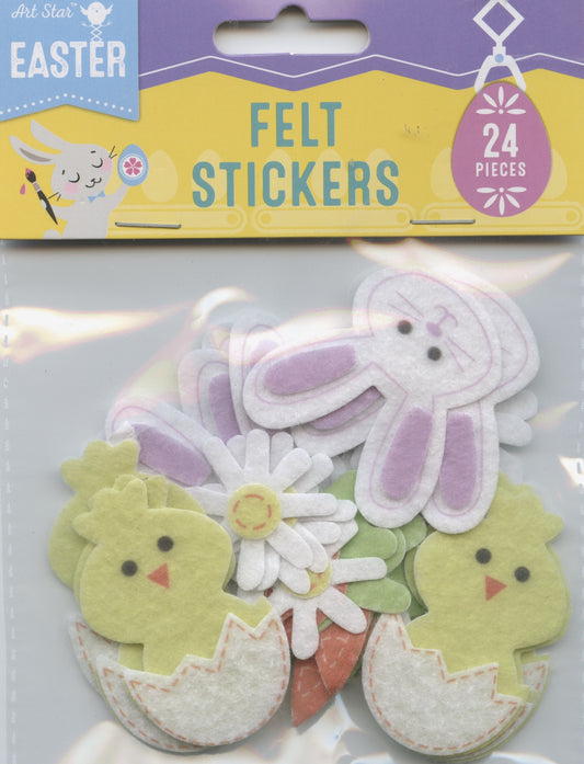 Easter Felt Stickers - Chicks in Egg/Bunny/Carrot & Flowers - 24 pc