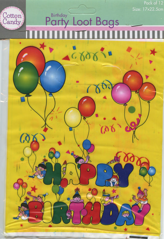 Birthday Party Loot Bags - Happy Birthday with Balloons #3 - 12 pack