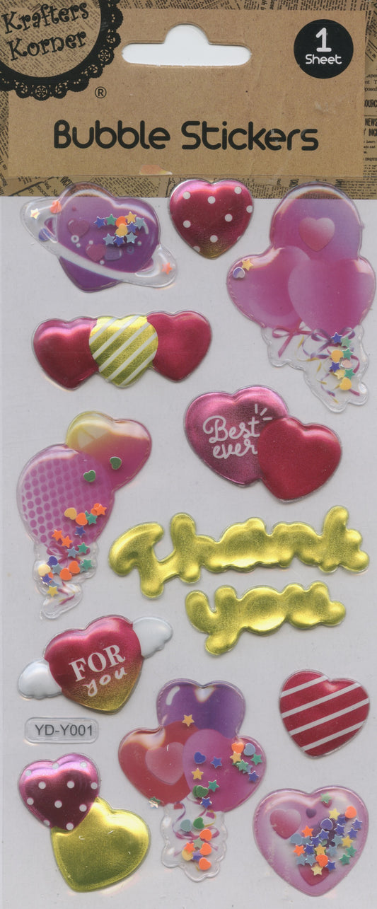3D Bubble Stickers - Thank You Party Theme - 1 Sheet - 12 pk