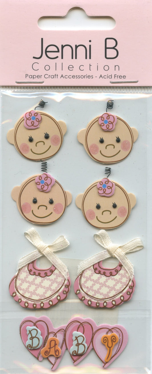 Jenni B Collection 3D Baby face - Pink - Adhesive Stickers 7 pk
