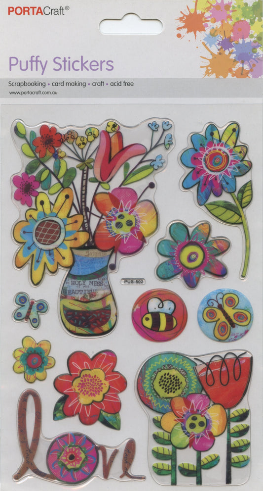 Puffy Stickers -  Love/Flowers - 10pcs