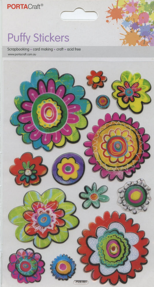 Puffy Stickers -  Flowers #1 - 13 pcs