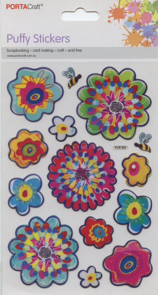 Puffy Stickers -  Flowers #2 & Bees - 14 pcs