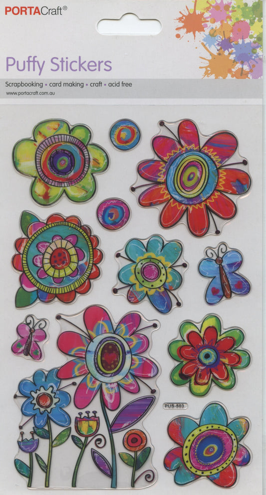 Puffy Stickers -  Flowers #3 and Butterflies- 11 pcs