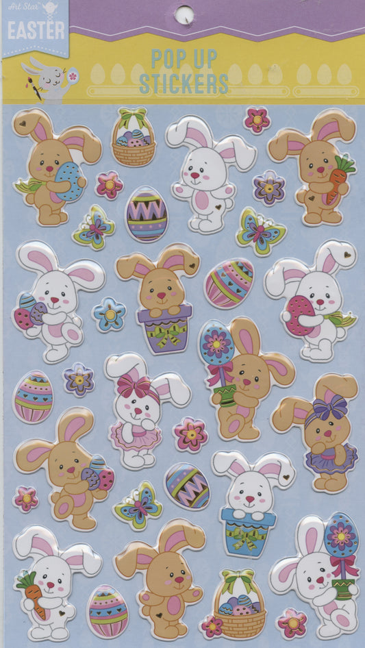 Pop Up Stickers - Easter Bunny/Eggs/Butterflies/Flowers - 32 pcs