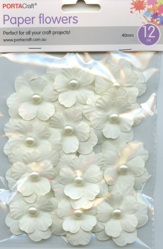Porta Craft Paper Flowers 12pk 40mm - White