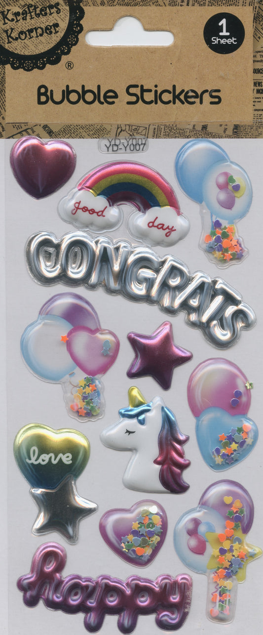 3D Bubble Stickers - Congrats Party Theme - 1 Sheet - 12 pk