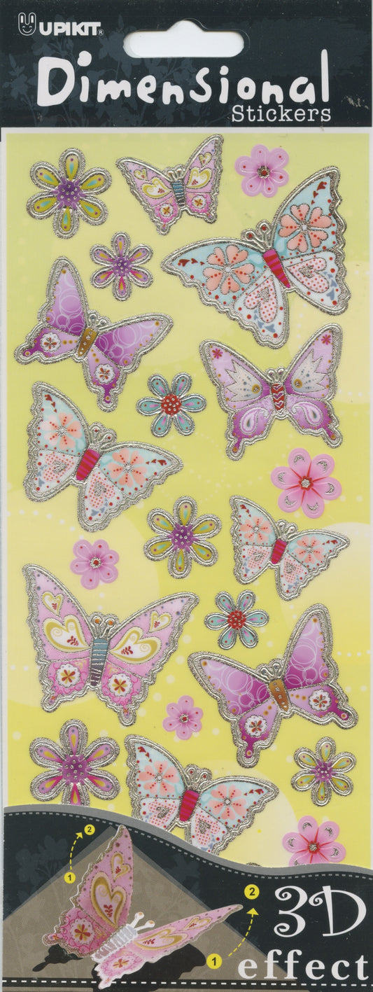Upikit 3D Dimensional Stickers - Butterflies & Flowers 25 pce