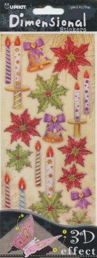 Upikit 3D Dimensional Christmas Poinsettia/Candles/Bells & Bows 22 pce