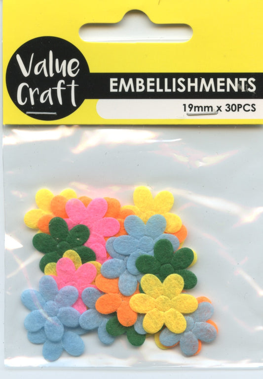 Felt Flower Embellishments Colourful - 19mm - 30 pk