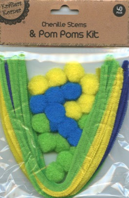 Chenille Stems & Pom Poms Kit- Yellow/Blue/Green - Pack of 40