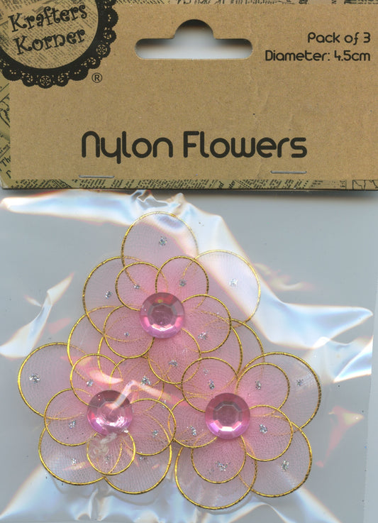 Nylon Flowers with wire - Pink - 3 pack - 4.5 Diameter