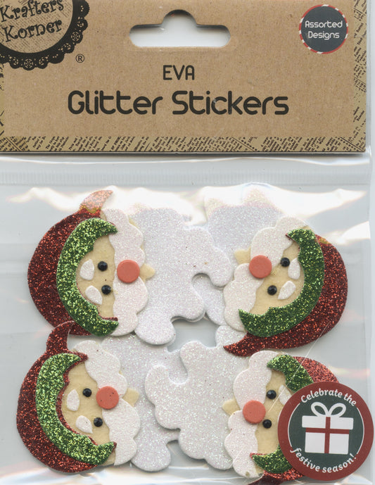 EVA Glitter Stickers - Santa - 4pk