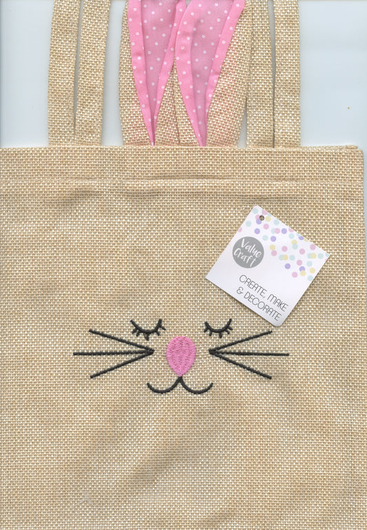 Easter Bag - Hessian with Bunny Ears and Face - Pink - 1 pk