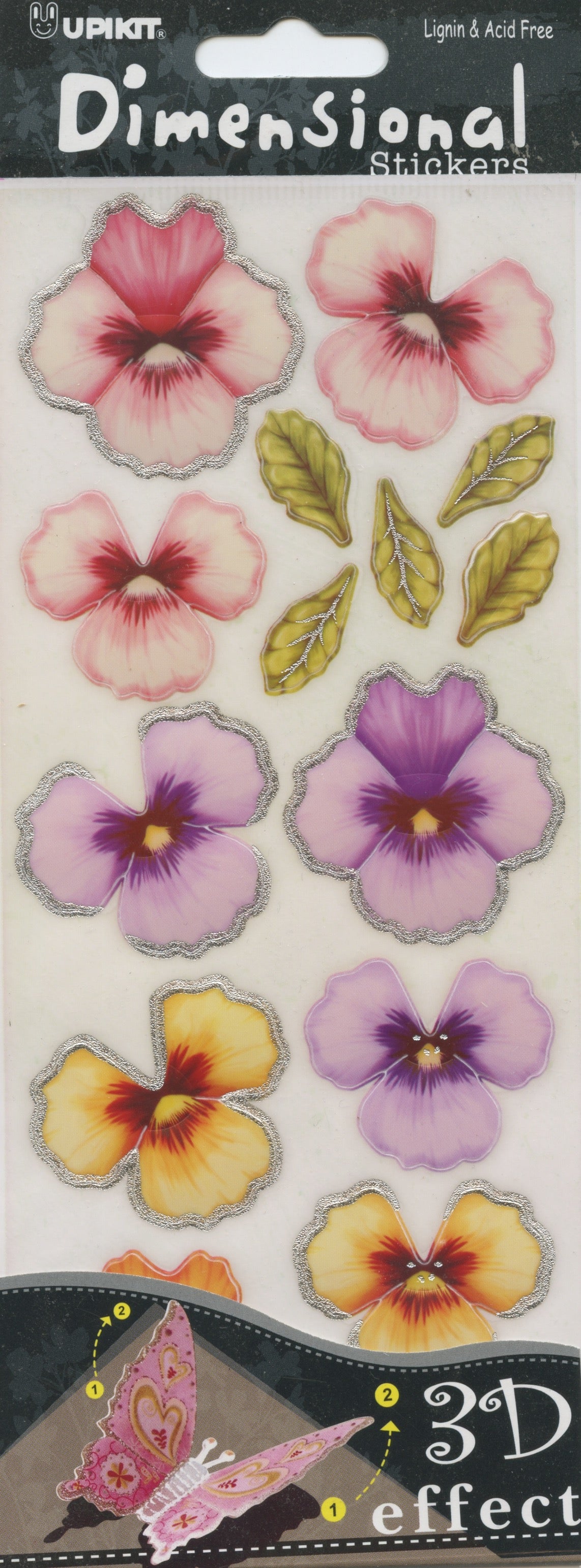 Upikit 3D Dimensional - Pansies and leaves- 14 pce