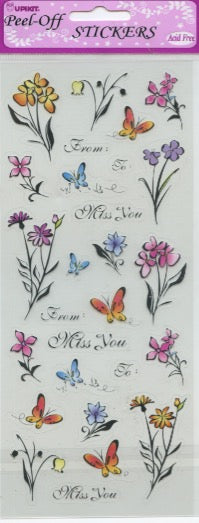 Butterfly & Flower Theme - Transparent Stickers  - Craft Stickers 28 pk