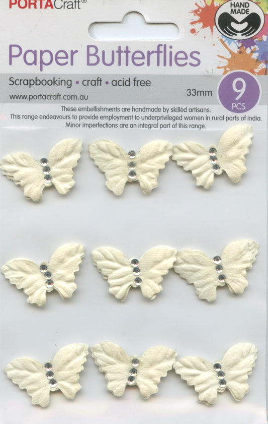 Handmade White Butterflies - 33mm - 9 pcs