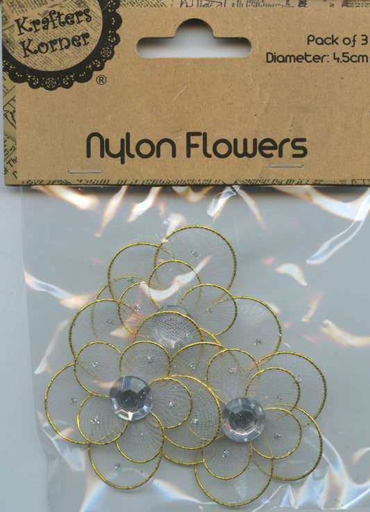 Nylon Flowers with wire - White - 3 pack - 4.5 Diameter