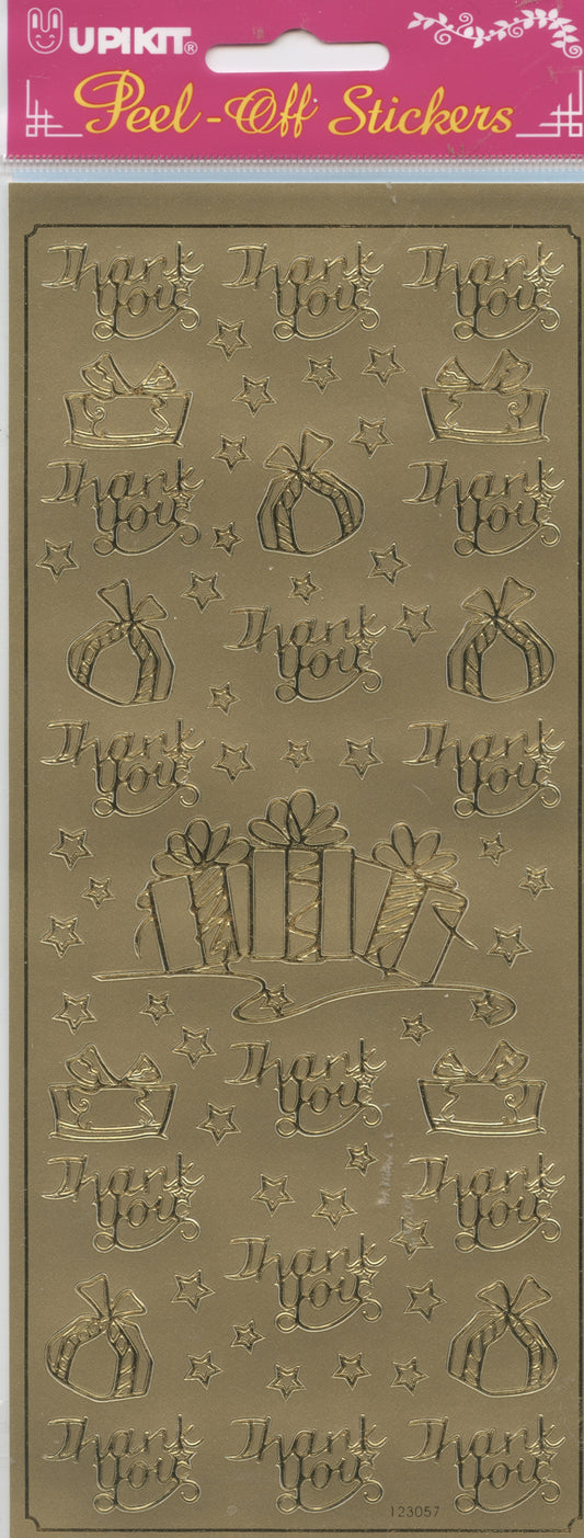Thank You Wording with Gifts - Craft Stickers - Gold - 1 Sheet