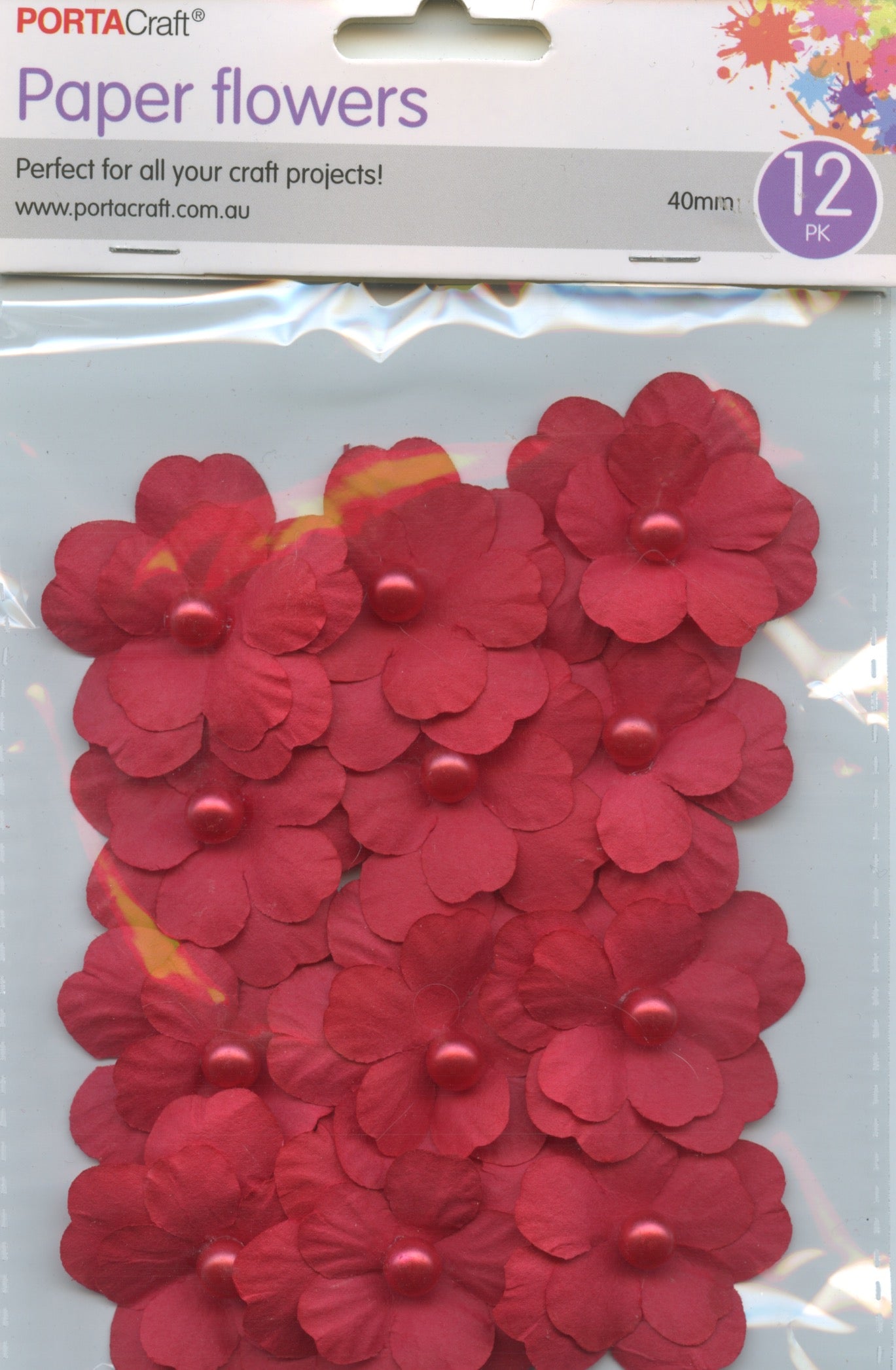 Porta Craft Paper Flowers 12pk 40mm - Red