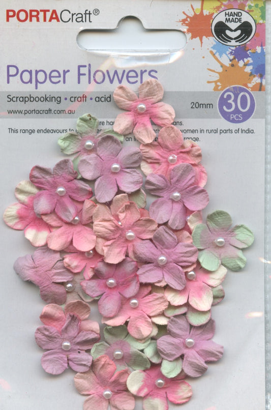 Porta Craft Paper Flowers - 20mm - 30pc - Pastel Mix - Pearl Centre