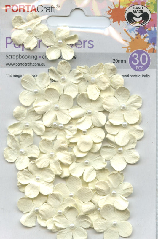 Porta Craft Paper Flowers - 20mm - 30pc - Cream - Pearl Centre
