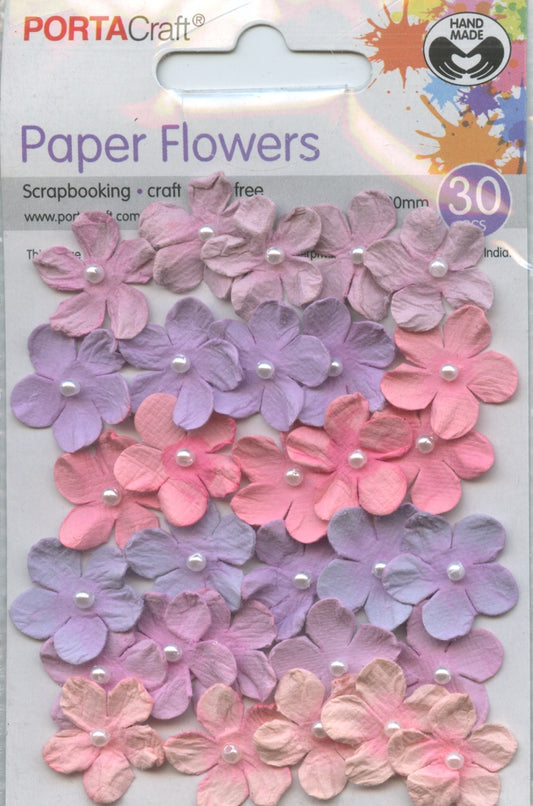 Porta Craft Paper Flowers - 20mm - 30pc - Pastels - Pearl centre
