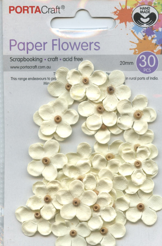 Porta Craft Paper Flowers with bead centre - Cream - 20mm - 30pc