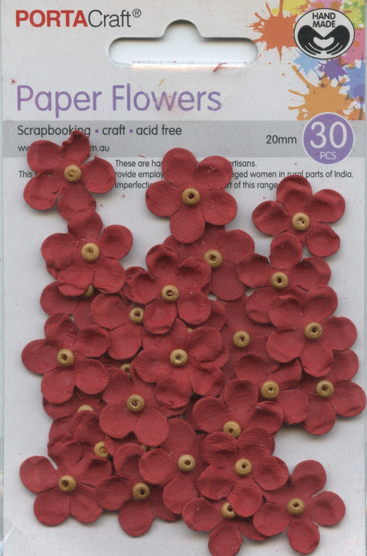 Porta Craft Paper Flowers with bead centre - Red - 20mm - 30pc
