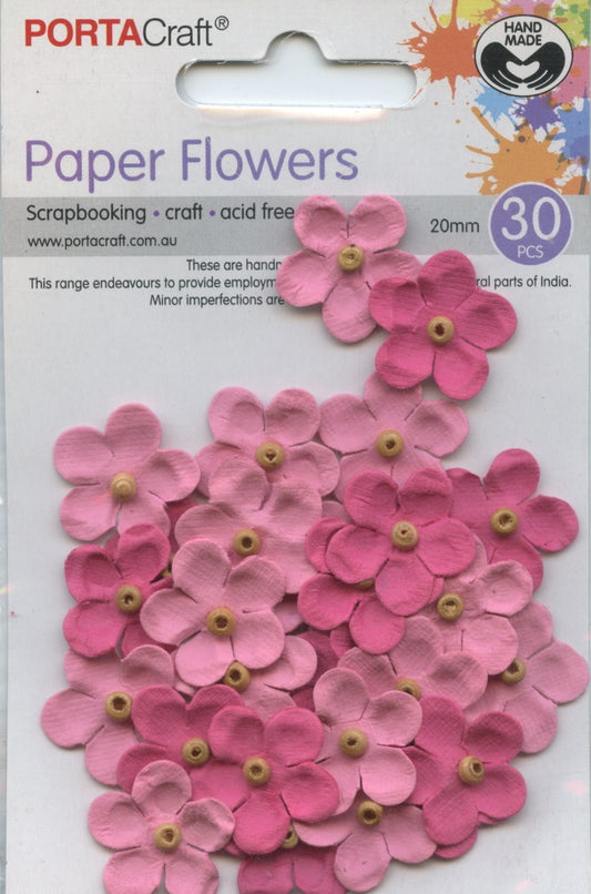 Porta Craft Paper Flowers with bead centre - Pinks - 20mm - 30pc
