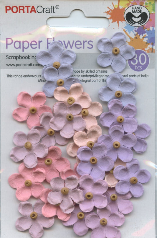 Porta Craft Paper Flowers with beads -Purple/Mauve/Pink/Blue - 20mm -30pc