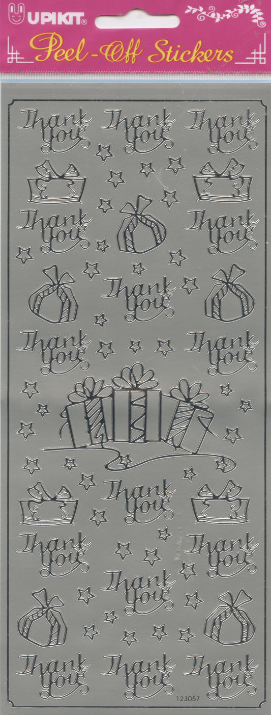 Thank You Wording with Gifts - Craft Stickers - Silver - 1 Sheet