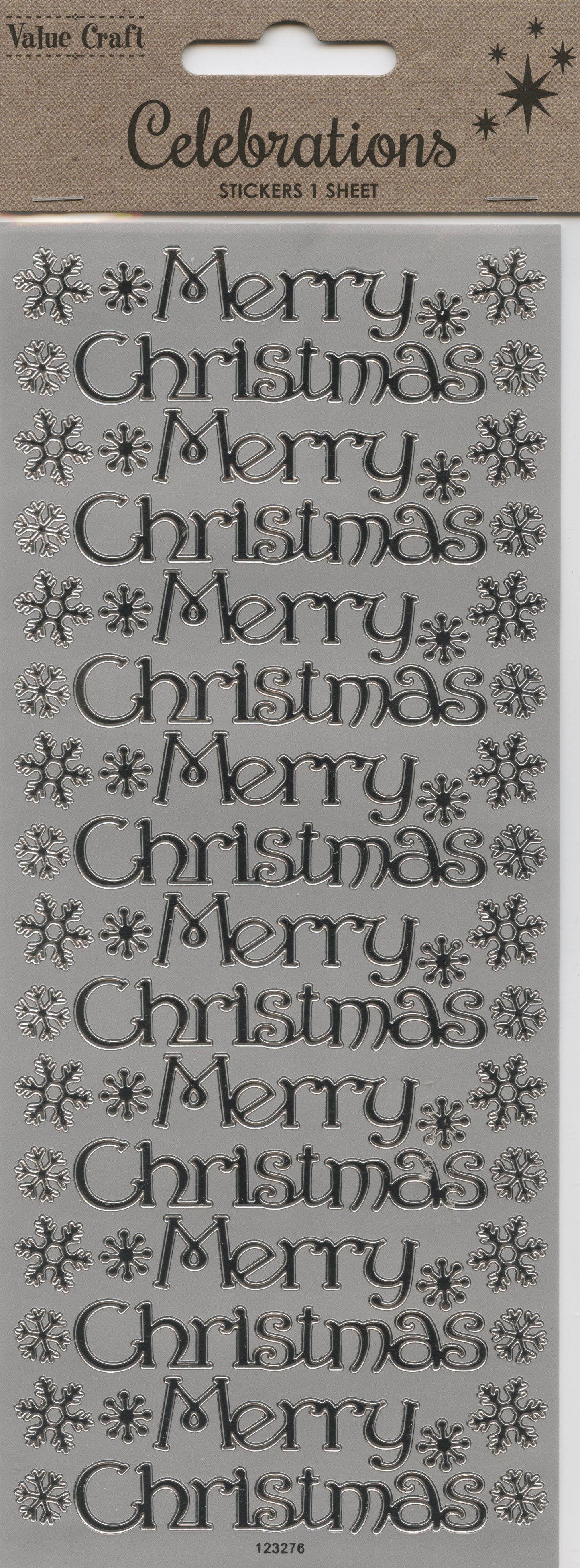 Merry Christmas Wording - Silver Stickers - 1 Sheet - 8pcs