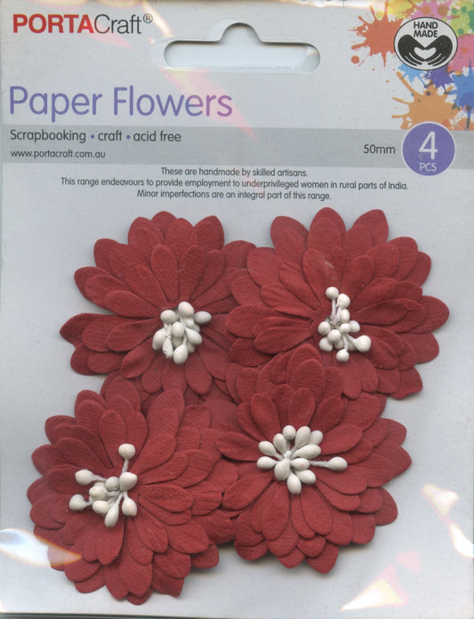 Porta Craft Paper Flowers - Red - 50mm - 4pc
