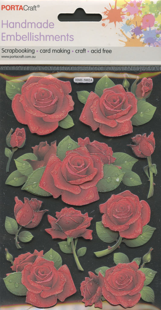 Handmade Embellishments adhesive stickers- Red Roses