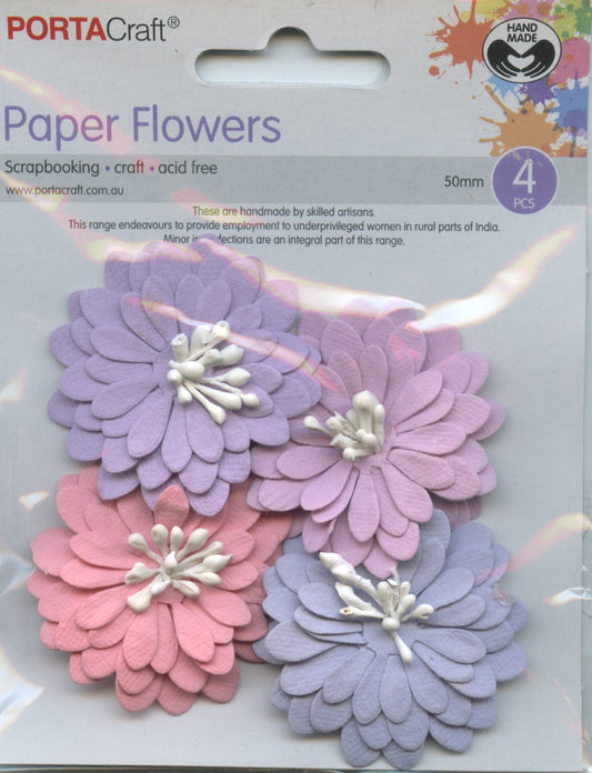 Porta Craft Paper Flowers - Purple/Mauve/Pink/Blue - 50mm - 4pc